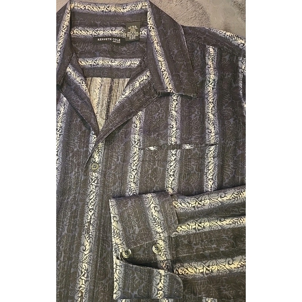 Kenneth Cole New York Mens XL Black Button Down Shirt 100% Cotton Long Sleeve